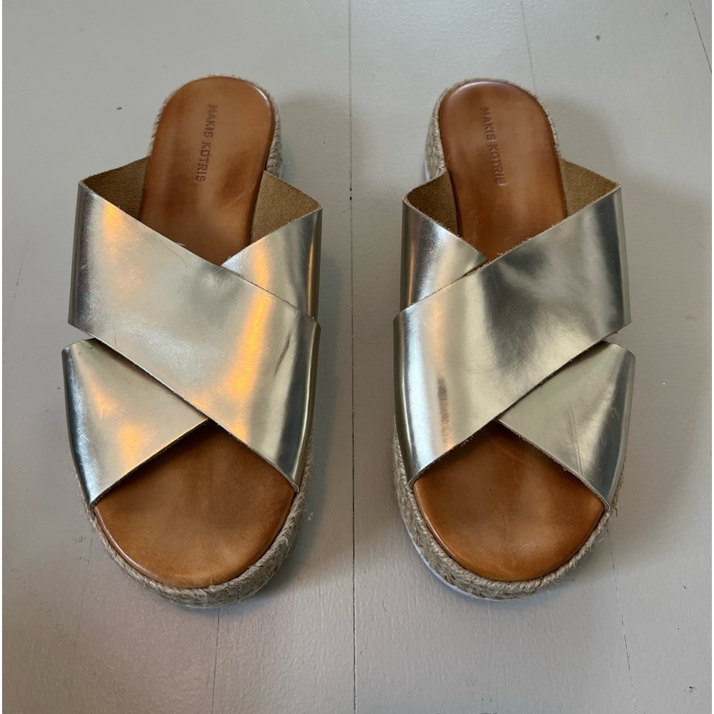 Greek brand gold platform slide sandal